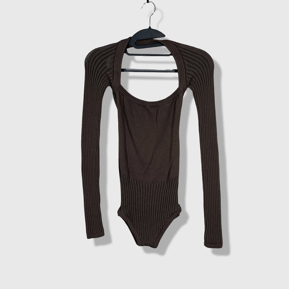 RUVE Knit‎ Bodysuit Women Small Brown Cut Out Ribbed Avant Garde Streetwear